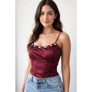 NWT Rosette Satin Corset Crop Tank Top Wild Fable Size S Cottagecore Y2K Floral